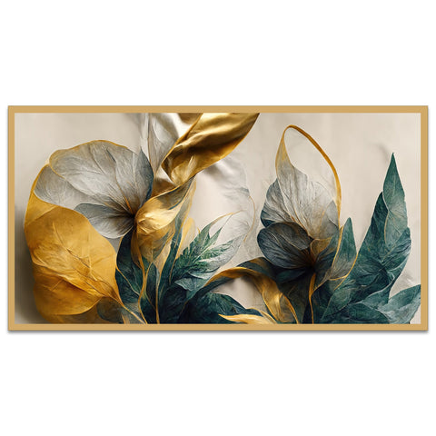 Abstract Elegant Golden Canvas Floral Framed Painting for Wall Decoration