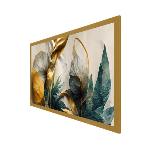 Abstract Elegant Golden Canvas Floral Framed Painting for Wall Decoration