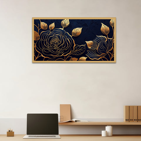 Gold Generative Luxury Rose Flowers Floating Framed Canvas Wall Painting