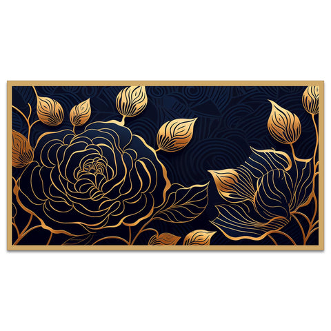 Gold Generative Luxury Rose Flowers Floating Framed Canvas Wall Painting