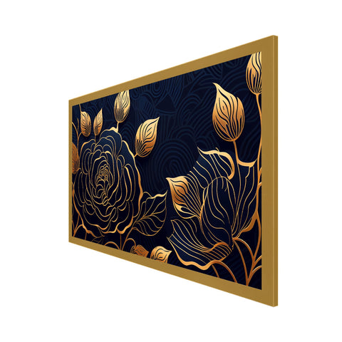 Gold Generative Luxury Rose Flowers Floating Framed Canvas Wall Painting