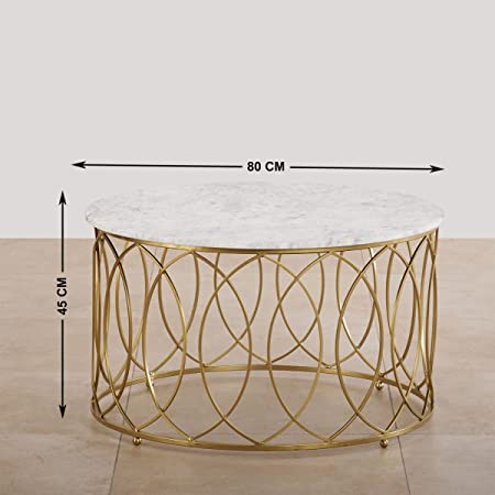 Gold Metal With White Marble Top Round Coffee Table