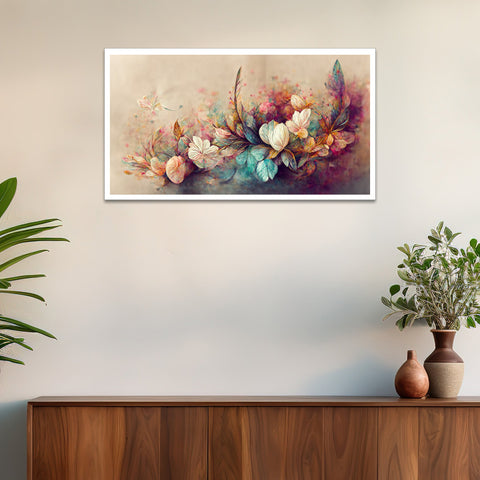 Vibrant Flowers Pattern Floating Frame Canvas Wall Painting