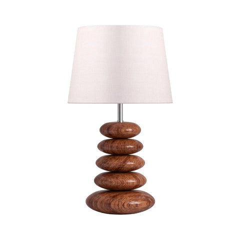 Wooden Pebble Table Lamp 18 Inches Height With 10 Inches Diameter Cream Jute Lamp Shade