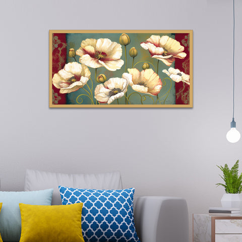 Abstract Golden Flowers Floating Frame Canvas Painting for Wall Decoration Art Print