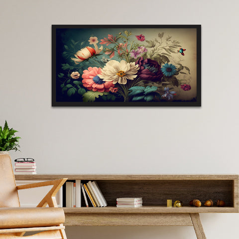 Beautiful Fantasy Vintage Flowers Bunch Floating Frame Canvas Painting