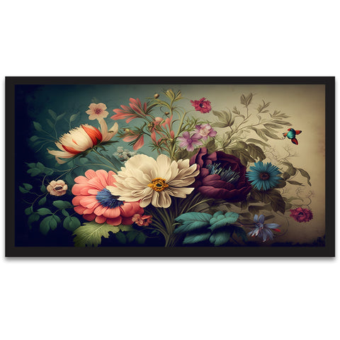 Beautiful Fantasy Vintage Flowers Bunch Floating Frame Canvas Painting