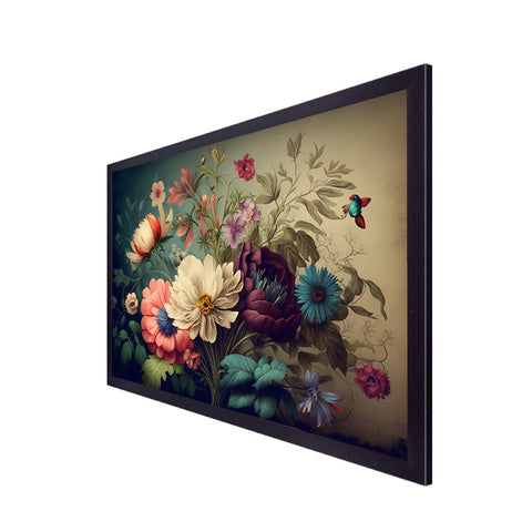 Beautiful Fantasy Vintage Flowers Bunch Floating Frame Canvas Painting