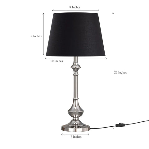 Silver Aluminium Table Lamp 22 Inches Height with Black 10 inches Diameter Lampshade