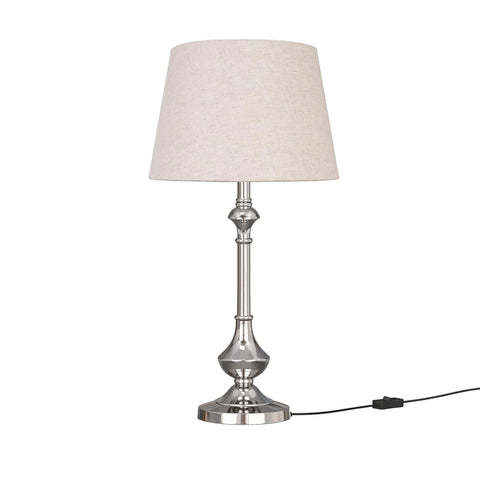 Silver Aluminium Table Lamp 22 Inches Height with Off White 10 inches Diameter Lampshade