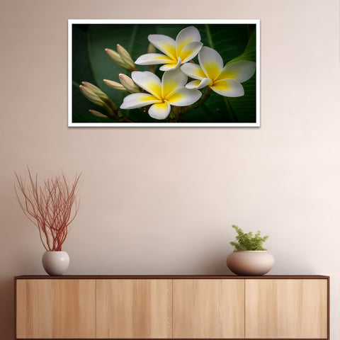 Yellow and White Plumeria Flower Floating Frame Canvas Wall Painting