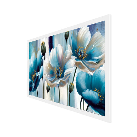 Beautiful Blue and White Flowers Floating Frame Canvas Painting