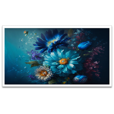 Blue and Yellow Flowers Floating Framed Canvas Wall Painting