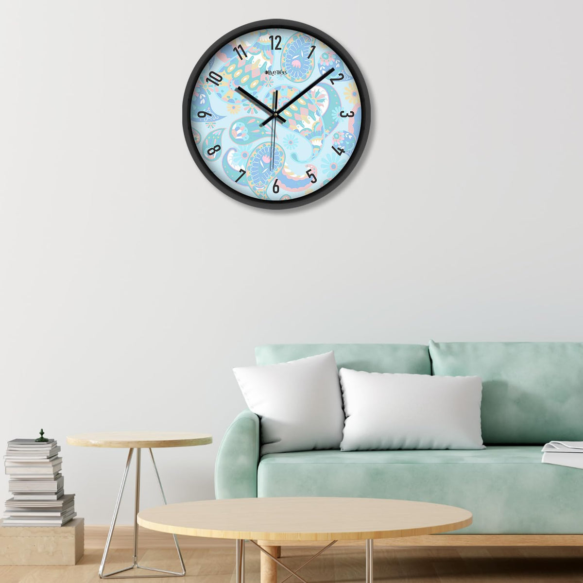 Olive Tree Wall Clock for Living Room, Home, Bedroom Walls, Kitchen, Office, Round Shape Designer Plastic Wall Clock for Home Decor, 12- inch,30 x 30 cm -9368