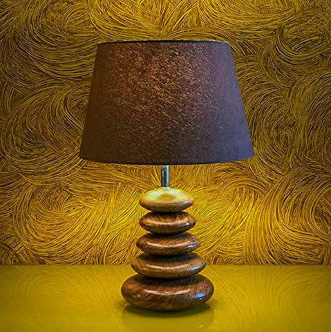 Wooden Pebble Table Lamp 18 Inches Height With 10 Inches Diameter Black Lamp Shade