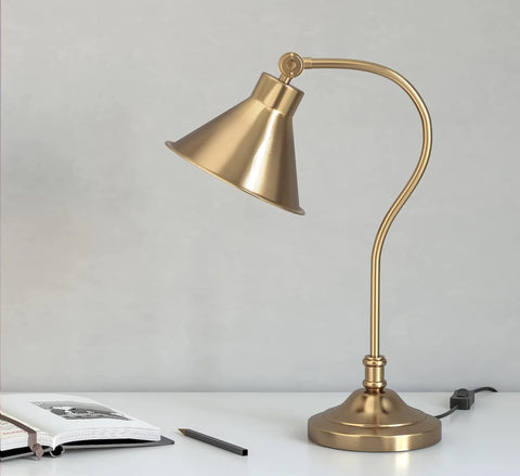 Study Desk Office Reading Curved Table Lamp Brass Antique with Adjustable Head Shade