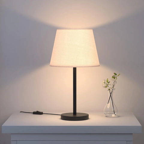 Table Lamp Black Sleek 19 inches Height with Off White 10 inches Diameter Lamp shade