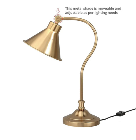 Study Desk Office Reading Curved Table Lamp Brass Antique with Adjustable Head Shade