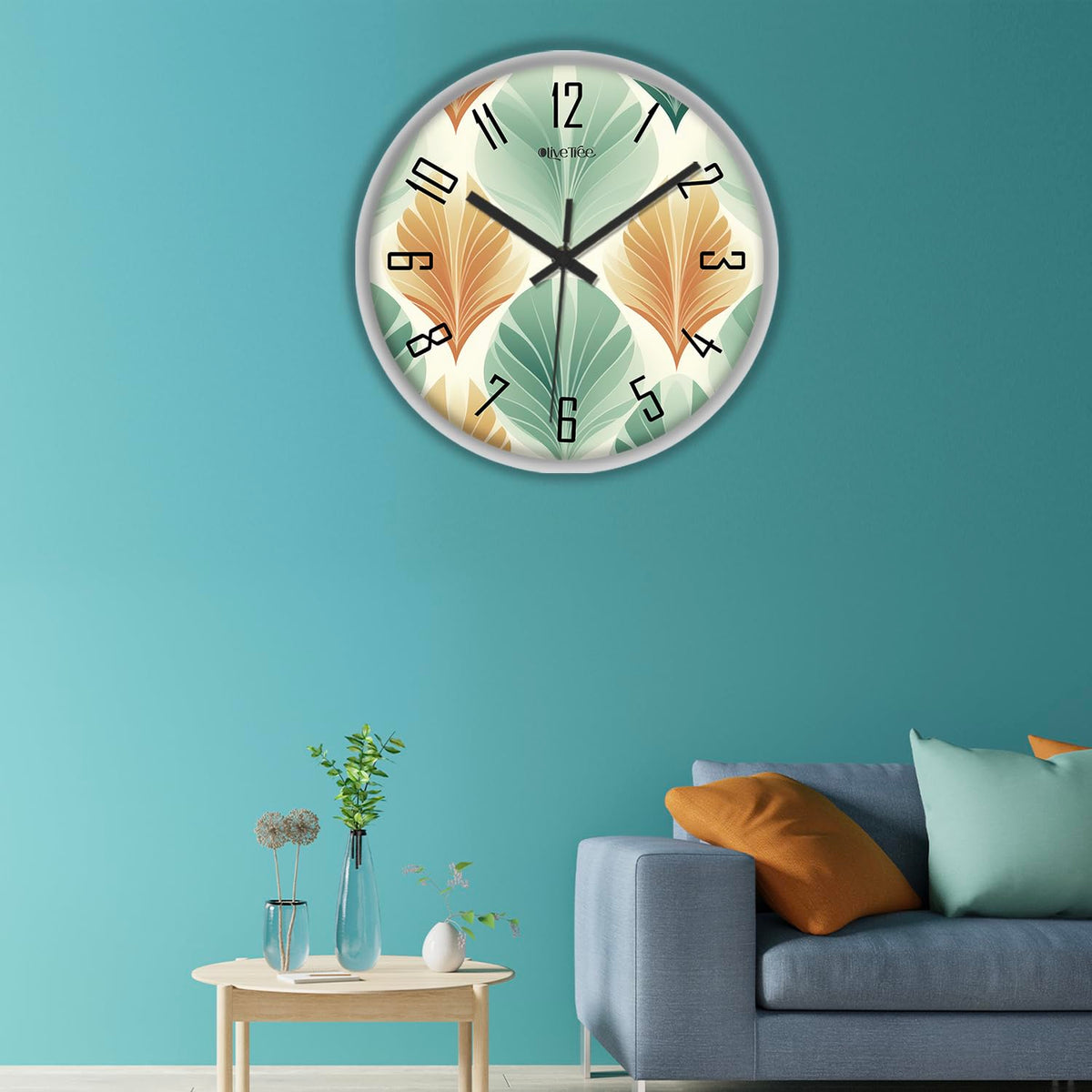 Olive Tree Wall Clock 12" Decorative Latest Plastic Wall Clock TIK-Tok Movement Classic Clock Battery Operated Round Easy to Read for Room/Home/Kitchen/Bedroom/Office/School - 9246