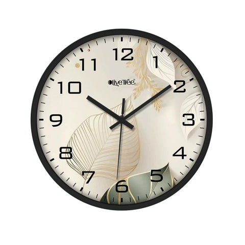 Olive Tree Wall Clock 12" Decorative Latest Plastic Wall Clock TIK-Tok Movement Classic Clock Battery Operated Round Easy to Read for Room/Home/Kitchen/Bedroom/Office/School - 9055