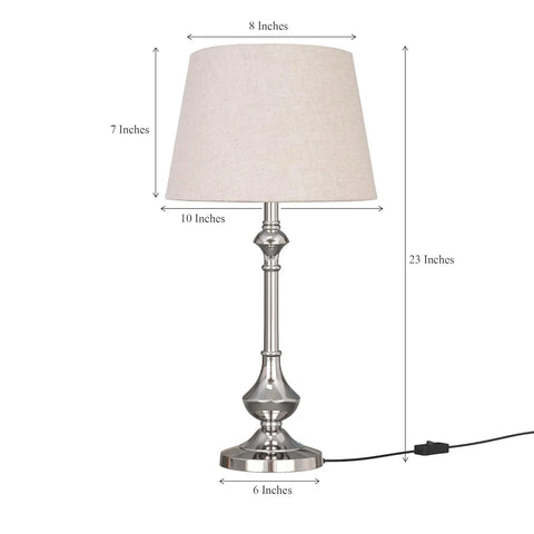 Silver Aluminium Table Lamp 22 Inches Height with Off White 10 inches Diameter Lampshade