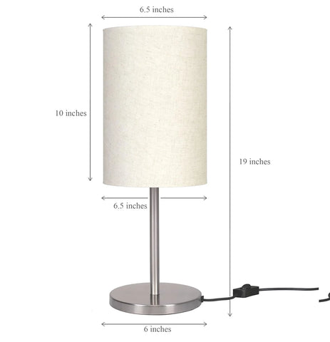 Bedroom Table Lamp Black Sleek 19 inches Height with Off White Cylinder Lampshade