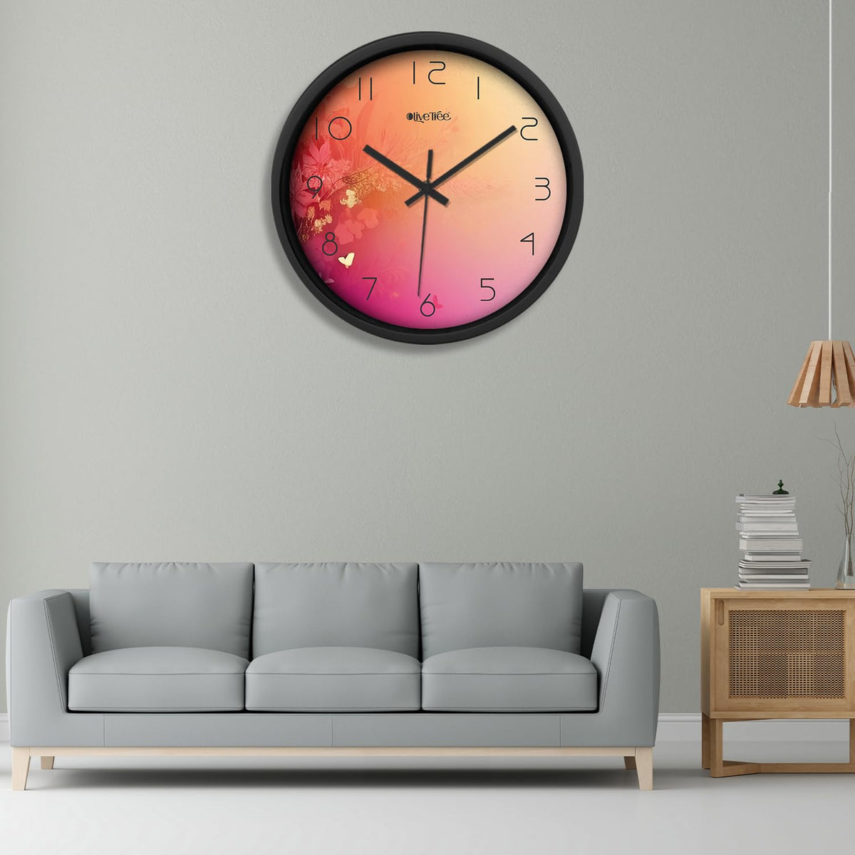 Olive Tree Wall Clock for Living Room, Home, Bedroom Walls, Kitchen, Office, Round Shape Designer Plastic Wall Clock for Home Decor, 12- inch,30 x 30 cm -9309