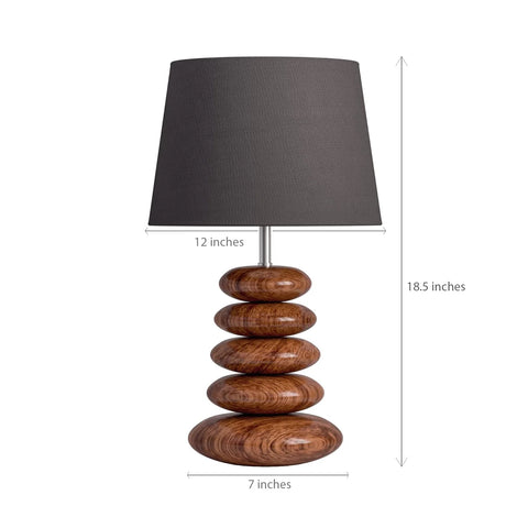 Wooden Pebble Table Lamp 18 Inches Height With 10 Inches Diameter Black Lamp Shade