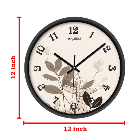 Olive Tree Wall Clock for Living Room, Home, Bedroom Walls, Kitchen, Office, Round Shape Designer Plastic Wall Clock for Home Decor, 12- inch,30 x 30 cm -9363