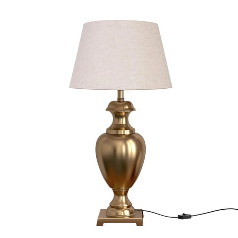 Royal Brass Antique Trophy Table Lamp 27 Inches Height With Off White 14 Inches Diameter Lampshade