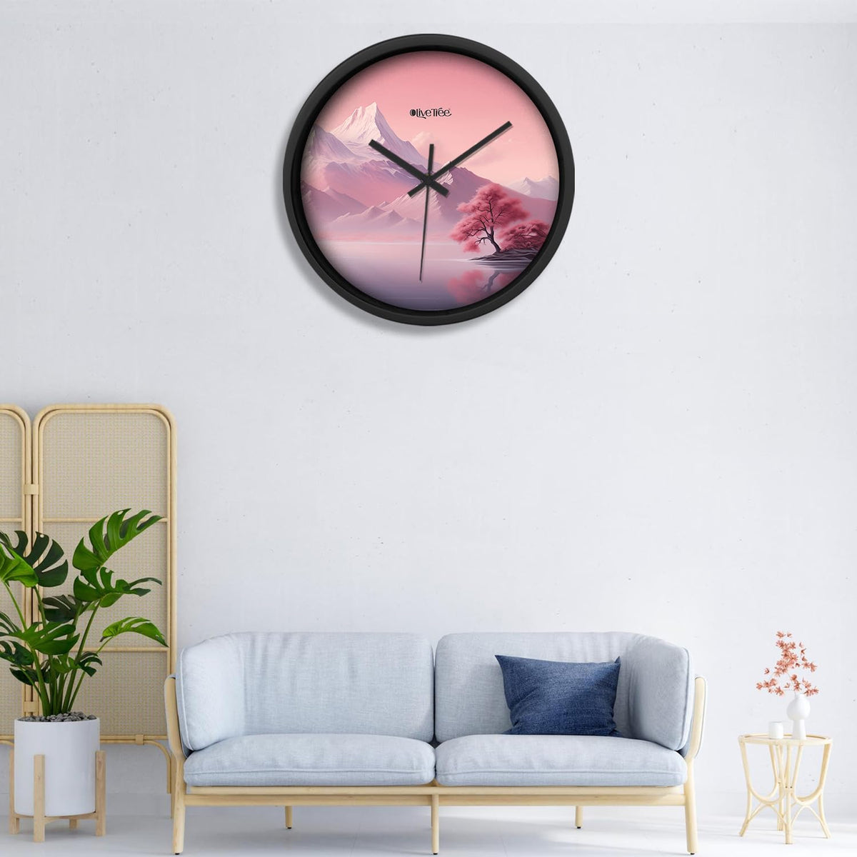 Olive Tree Wall Clock for Living Room, Home, Bedroom Walls, Kitchen, Office, Round Shape Designer Plastic Wall Clock for Home Decor, 12- inch,30 x 30 cm -9311