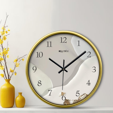 Olive Tree Wall Clock for Living Room, Home, Bedroom Walls, Kitchen, Office, Round Shape Designer Plastic Wall Clock for Home Decor, 12- inch,30 x 30 cm -9383