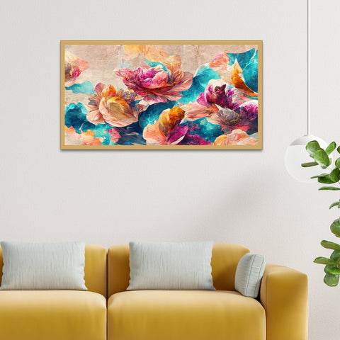 Elegant Bright Flowers Floating Framed Canvas Wall Painting