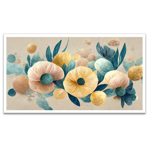 Elegant Golden Flowers Branches Floating Frame Canvas Wall Painting