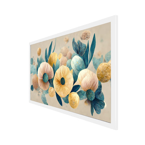 Elegant Golden Flowers Branches Floating Frame Canvas Wall Painting