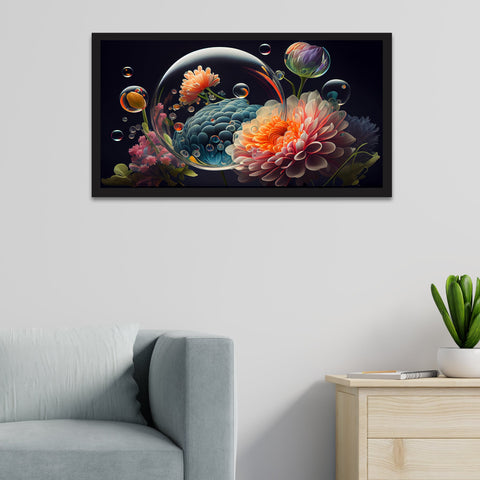 Abstract Flowers Illustration with Nature Floating Frame Canvas Art Print Wall DÃ©cor Painting