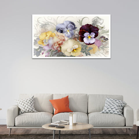 Beautiful Pansies Multicolor Flowers Floating Frame Canvas Wall Painting