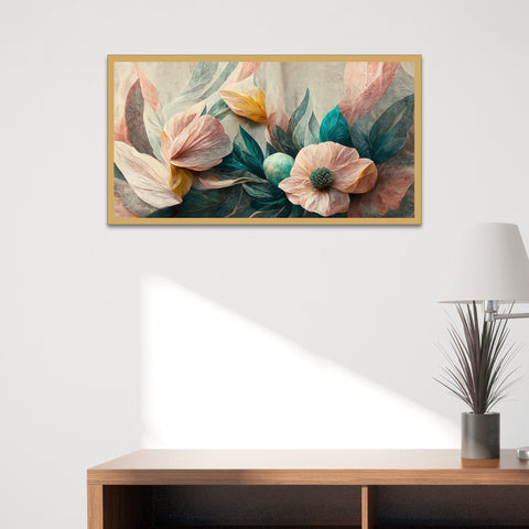 Luxurious Pink Flowers Floating Framed Canvas Wall Painting