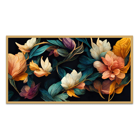 Abstract Multicolor Flowers Floating Frame Canvas Wall Art Floral Painting