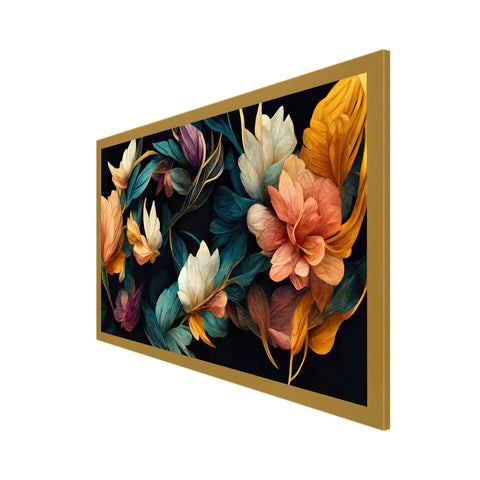 Abstract Multicolor Flowers Floating Frame Canvas Wall Art Floral Painting