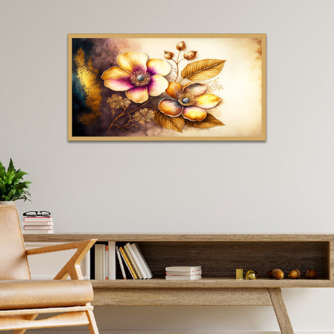 Abstract Golden Flower Frame Canvas Painting for Bedroom, Living Room Wall DÃ©cor