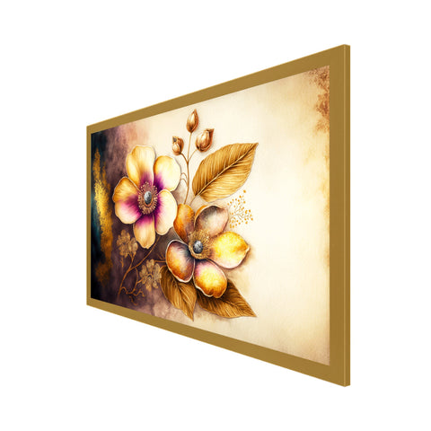 Abstract Golden Flower Frame Canvas Painting for Bedroom, Living Room Wall DÃ©cor