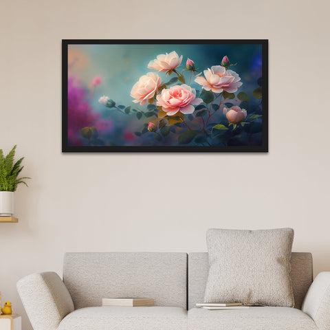 Beautiful Pink Rose Flower Floating Frame Canvas Wall Painting