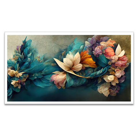 Beautiful 3D Blue Flower Arrangement with Bouquet Canvas Framed Wall Painting