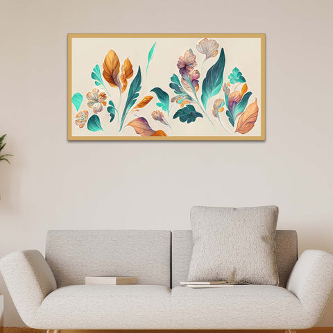 3D Art Illustration of Leave Petal and Flowers Canvas Framed Wall Painting