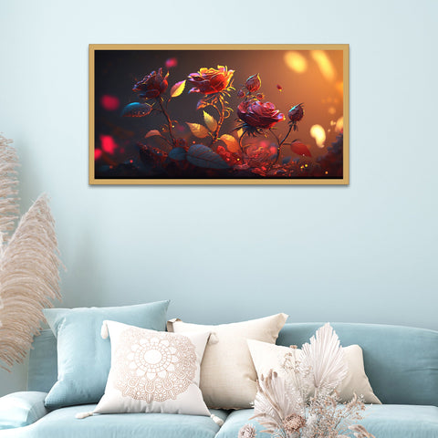 Abstract Red Roses Flower Art Floating Frame Canvas Painting Wall DÃ©cor