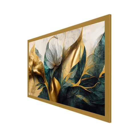 Luxurious Golden Flower Canvas Art Elegant Floating Framed Wall Painting