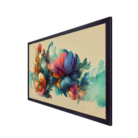 Luxurious Green Purple Flowers Canvas Floral Floating Framed Wall Painting