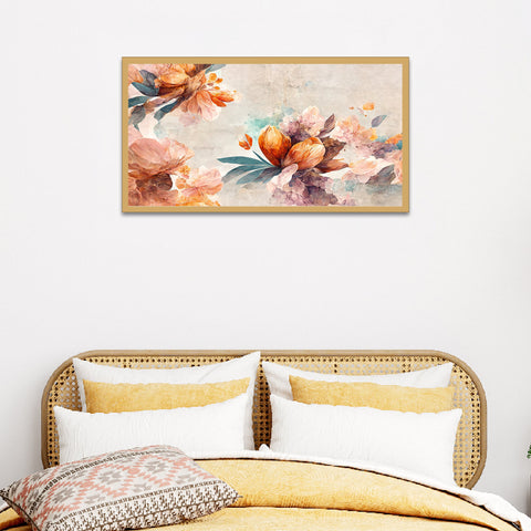 Beautiful Pink and Golden Flowers Elegant Floating Frame Canvas Wall Painting