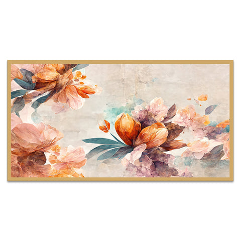 Beautiful Pink and Golden Flowers Elegant Floating Frame Canvas Wall Painting